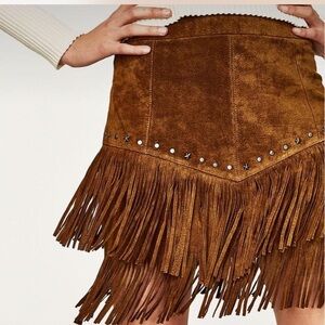 Brown suede fringe skirt